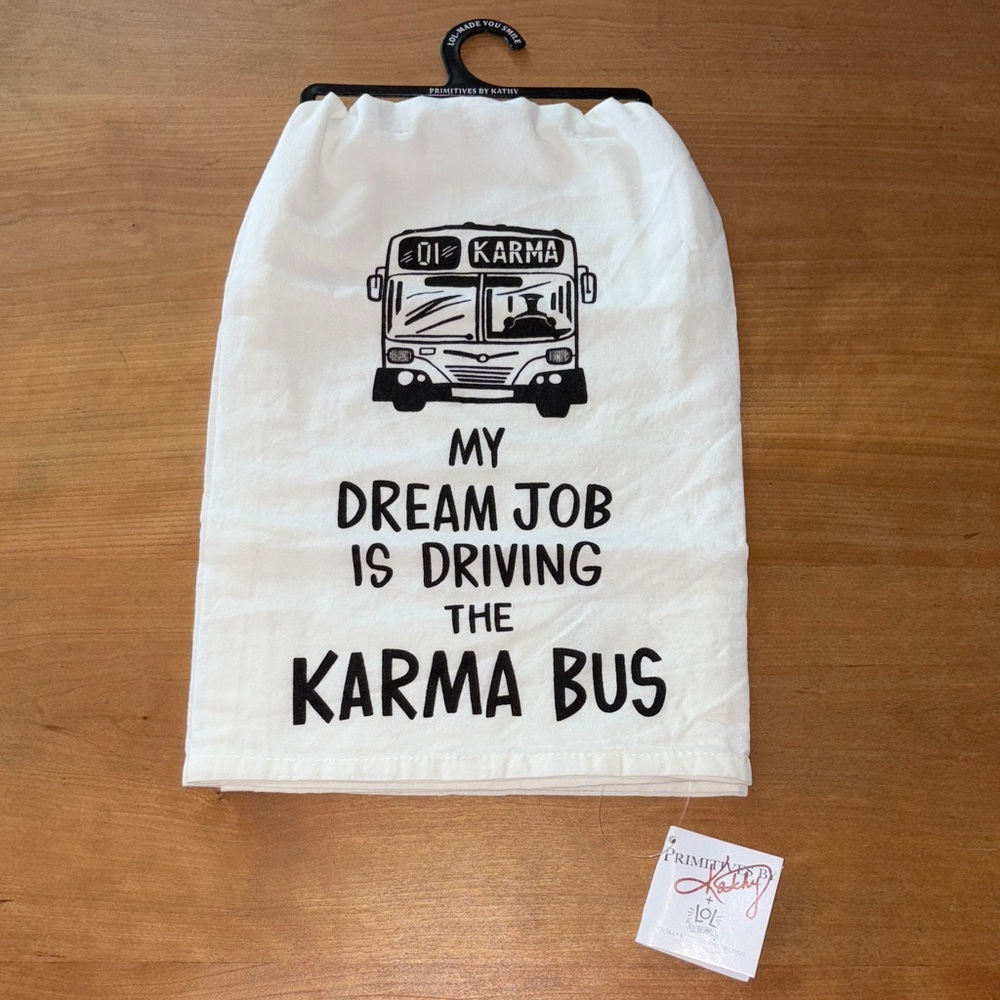 Primitives By Kathy Karma Dream Job Bus Hand Towel White Black Johnny Carrillo